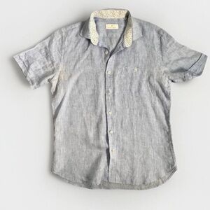 TOSCANO FIRENZE MENS SHIRT 100% LINEN BLUE SHORT SLEEVES MEDIUM